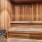a wooden bench in a room